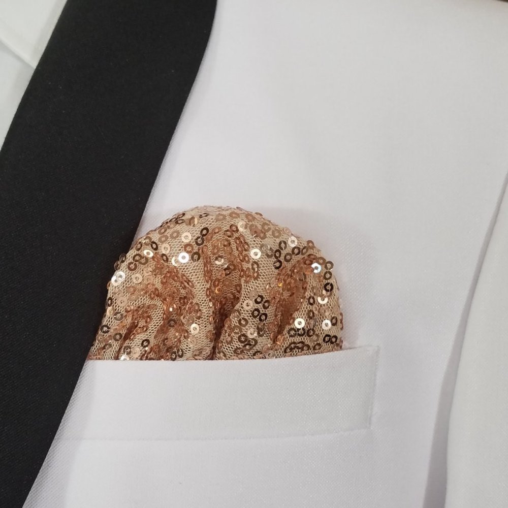 NEW Sequin Pre-Folded Pocket Square Insert - Rose Gold